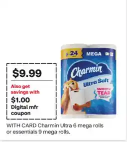 CVS Charmin Ultra 6 mega rolls or essentials 9 mega rolls offer