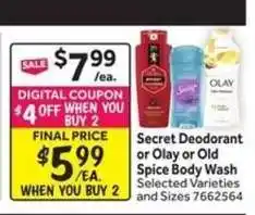 Stop&Shop Secret Deodorant or Olay or Old Spice Body Wash offer