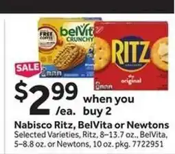 Stop&Shop Nabisco Ritz, BelVita or Newtons offer