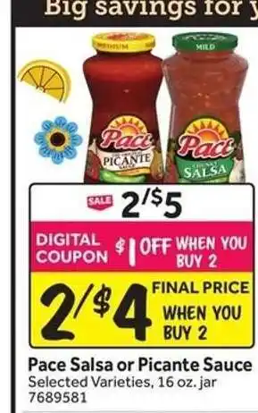 Stop&Shop Pace Salsa or Picante Sauce offer