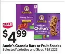 Stop&Shop Annie's Granola Bars or Fruit Snacks offer