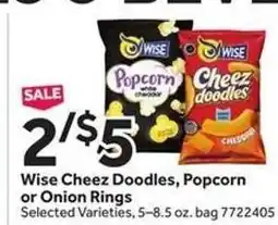 Stop&Shop Wise Cheez Doodles, Popcorn or Onion Rings offer