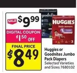 Stop&Shop Huggies or Goodnites Jumbo Pack Diapers offer