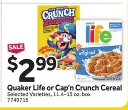 Stop&Shop Quaker Life or Cap'N Crunch Cereal offer