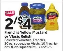 Stop&Shop French's Yellow Mustard or Vlasic Relish offer