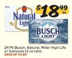 Winn Dixie 24 Pk Busch, Natural, Miller High Life or Icehouse 12 oz cans offer
