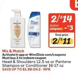 Winn Dixie Head & Shoulders or Pantene Shampoo or Conditioner offer