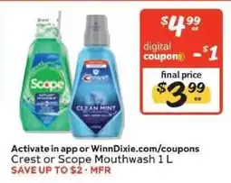 Winn Dixie Crest or Scope Mouthwash offer