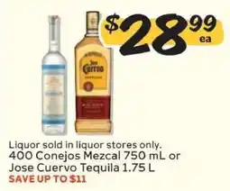 Winn Dixie 400 Conejos Mezcal 750 mL or Jose Cuervo Tequila 1.75 L offer