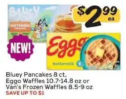Winn Dixie Bluey Pancakes, Eggo Waffles, or Van's Frozen Waffles offer