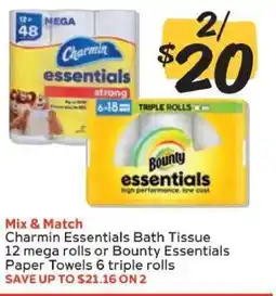 Winn Dixie Charmin Essentials Bath Tissue or Bounty Essentials Paper Towels offer