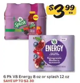 Winn Dixie 6 Pk V8 Energy 8 oz or splash 12 oz offer