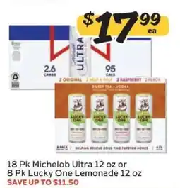 Winn Dixie 18 Pk Michelob Ultra 12 oz or 8 Pk Lucky One Lemonade 12 oz offer