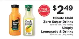 ShopRite Minute Maid Zero Sugar Drinks / Simply Lemonade & Drinks offer