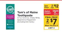 ShopRite Tom's of Maine Toothpaste offer