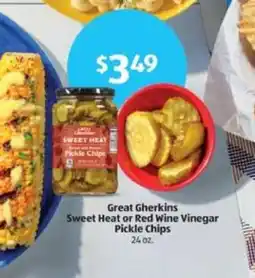 Aldi Great Gherkins Sweet Heat or Red Wine Vinegar Pickle Chips offer
