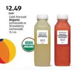 Aldi Cold Pressed Organic Lemonade or Strawberry Lemonade offer