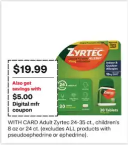 CVS Adult Zyrtec 24-35 ct., children's 8 oz or 24 ct offer