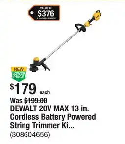 The Home Depot DEWALT 20V MAX 13 in. Cordless Battery Powered String Trimmer Kit with (1) 4 Ah Battery & Charger offer