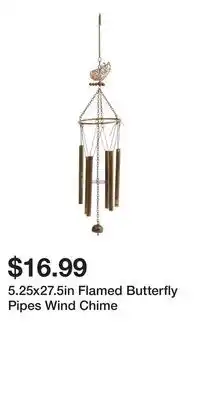 TJ Maxx 5.25x27.5in Flamed Butterfly Pipes Wind Chime offer