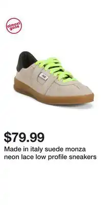 TJ Maxx Made in italy suede monza neon lace low profile sneakers offer