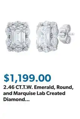 Sam's Club 2.46 CT.T.W. Emerald, Round, and Marquise Lab Created Diamond Earrings in 14K Gold offer