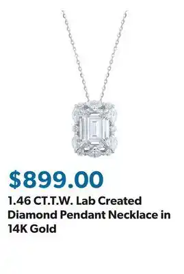Sam's Club 1.46 CT.T.W. Lab Created Diamond Pendant Necklace in 14K Gold offer