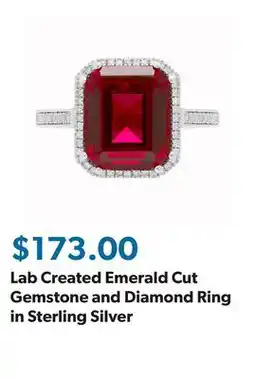 Sam's Club Lab Created Emerald Cut Gemstone and Diamond Ring in Sterling Silver offer