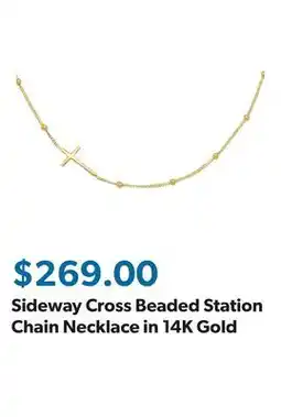 Sam's Club Sideway Cross Beaded Station Chain Necklace in 14K Gold offer