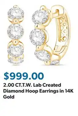 Sam's Club 2.00 CT.T.W. Lab Created Diamond Hoop Earrings in 14K Gold offer