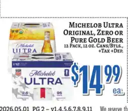 Trade Fair Supermarket Michelob Ultra ORIGINAL, ZERO OR PURE GOLD BEER offer