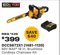 Runnings DEWALT 60V MAX* 18 in. Brushless Cordless Chainsaw Kit offer
