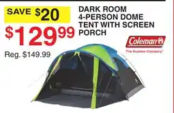 Dunham's Sports COLEMAN DARK ROOM 4-PERSON DOME TENT WITH SCREEN PORCH offer