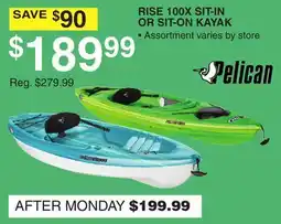 Dunham's Sports PELICAN RISE 100X SIT-IN OR SIT-ON KAYAK offer