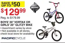 Dunham's Sports PACIFIC CYCLE BOYS' 20 VORTAX OR GIRLS' 20 GLITZY BIKE offer