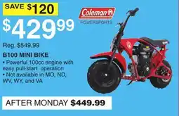 Dunham's Sports COLEMAN B100 MINI BIKE offer