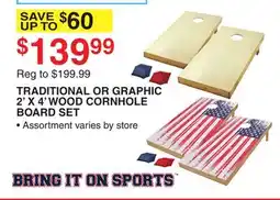 Dunham's Sports TRADITIONAL OR GRAPHIC 2' X 4' WOOD CORNHOLE BOARD SET offer