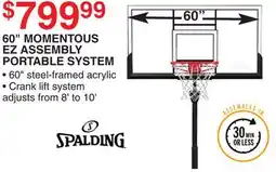 Dunham's Sports SPALDING 60 MOMENTOUS EZ ASSEMBLY PORTABLE SYSTEM offer