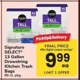 Safeway Signature SELECT 13 Gallon Drawstring Kitchen Trash Bags offer