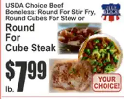 SuperFresh USDA Choice Beef Boneless: Round For Stir Fry, Round Cubes For Stew or Round For Cube Steak offer