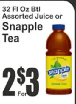 SuperFresh 32 Fl Oz Btl Assorted Juice or Snapple Tea offer