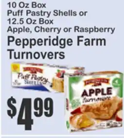 SuperFresh 10 Oz Box Puff Pastry Shells or 12.5 Oz Box Apple, Cherry or Raspberry Pepperidge Farm Turnovers offer