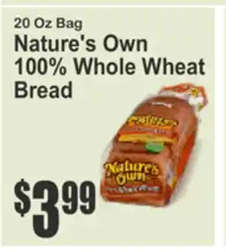 SuperFresh 20 Oz Bag Nature's Own 100% Whole Wheat Bread offer