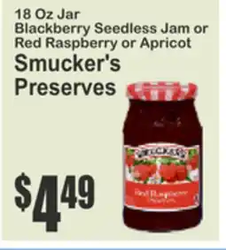 SuperFresh 18 Oz Jar Blackberry Seedless Jam or Red Raspberry or Apricot Smucker's Preserves offer