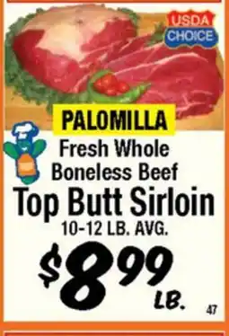 Western Beef PALOMILLA Fresh Whole Boneless Beef Top Butt Sirloin offer