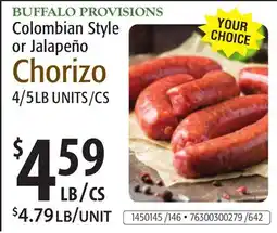 Restaurant Depot BUFFALO PROVISIONS Colombian Style or Jalapeño Chorizo offer