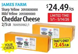 Restaurant Depot JAMES FARM Sharp Yellow 20930000000 Mild Yellow 20930010000 Cheddar Cheese offer