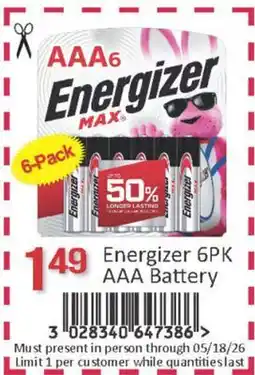 General Discount Energizer 6PK AAA Battery offer