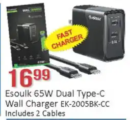 General Discount Esoulk 65W Dual Type-C Wall Charger EK-2005BK-CC offer