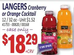 Jetro LANGERS Cranberry or Orange Cocktail offer